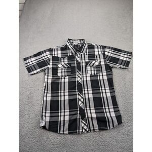 Micros Home Grown Los Angeles Shirt Mens‎ Medium Black Plaid Pearl Snap Western